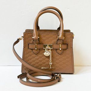 Michael Kors Hamilton XS MINI Satchel Shoulder Crossbody Bag MK Embossed Brown